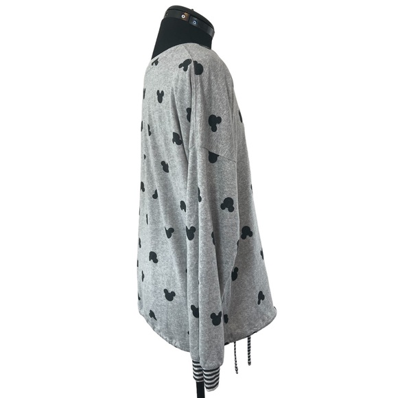 Disney Gray Mickey Mouse All Over Drawstring Bottom Lightweight Sweater Size M - Picture 4 of 7